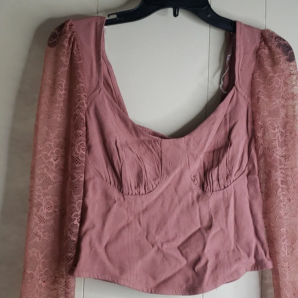 Wild Fable Women's Long Sleeve Lace Bustier Top Brown Small